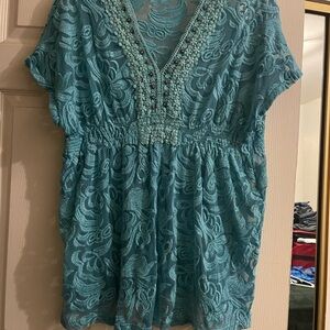 Alberto Makali Teal Lace Blouse